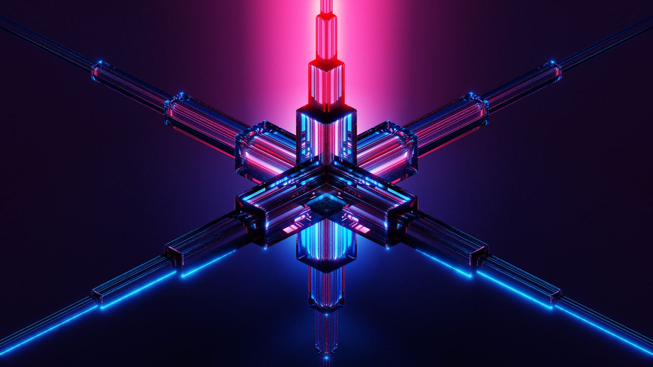 ours-journey Vibrant geometric neon design featuring glowing futuristic light structures.